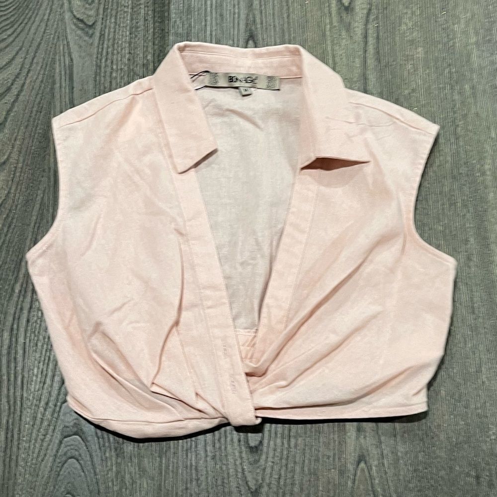 NWT Bonage Crop Top Sleeveless Deep V-Neck Button Down Pastel Pink Medium